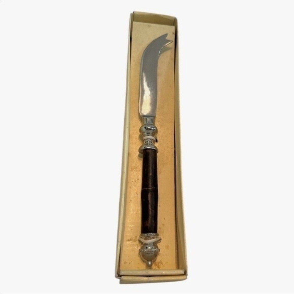Cypress Home Mango Moon Bamboo Handle Cheese Knife 9.5" Stainless Steel Vintage - Picture 2 of 5